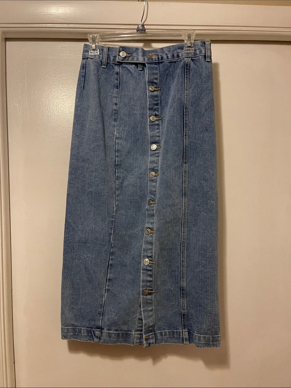 High rise Button-Front Midi Denim Skirt in Blue shein size medium